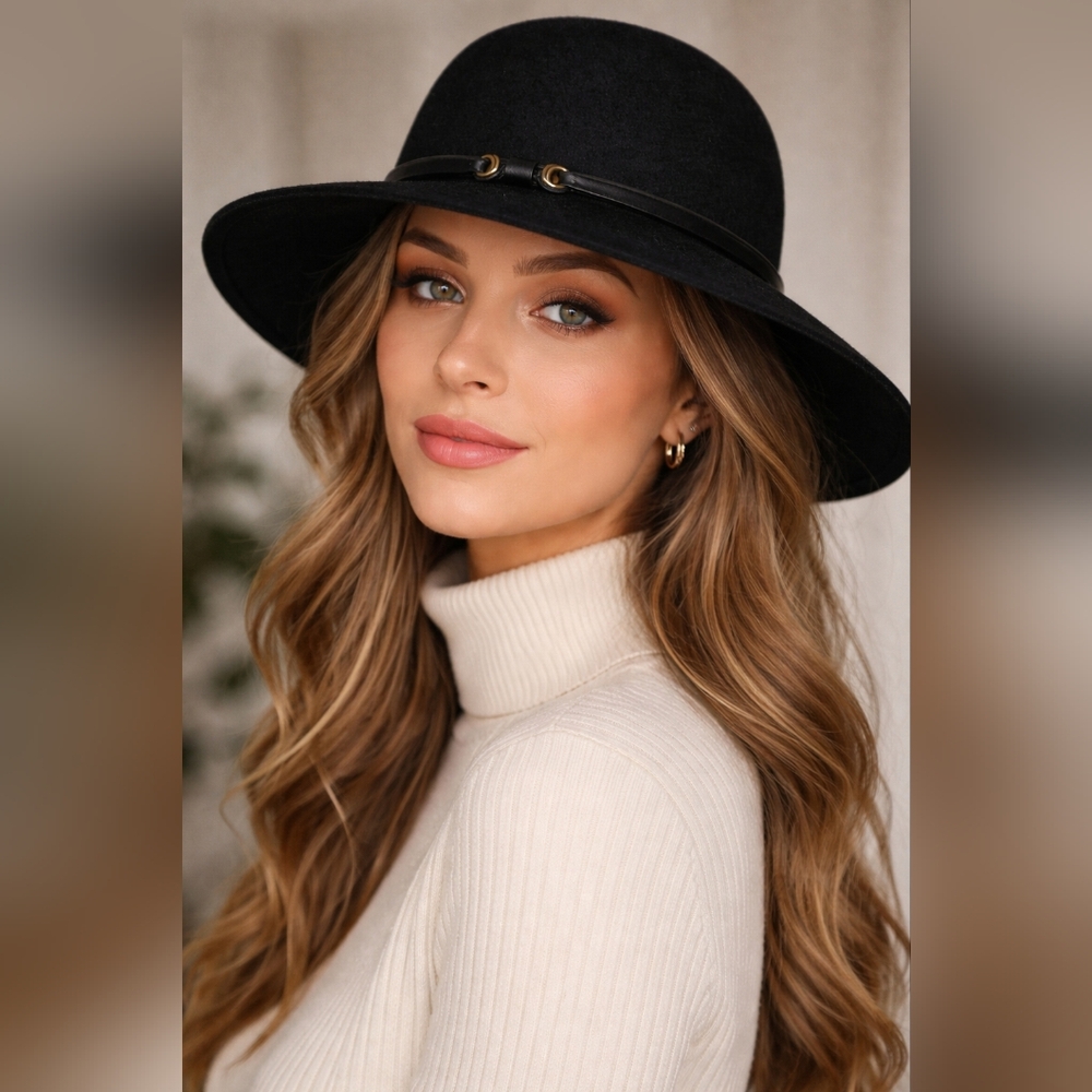 ADORA, Women's Hat, Black 100% Wool, Adjustable